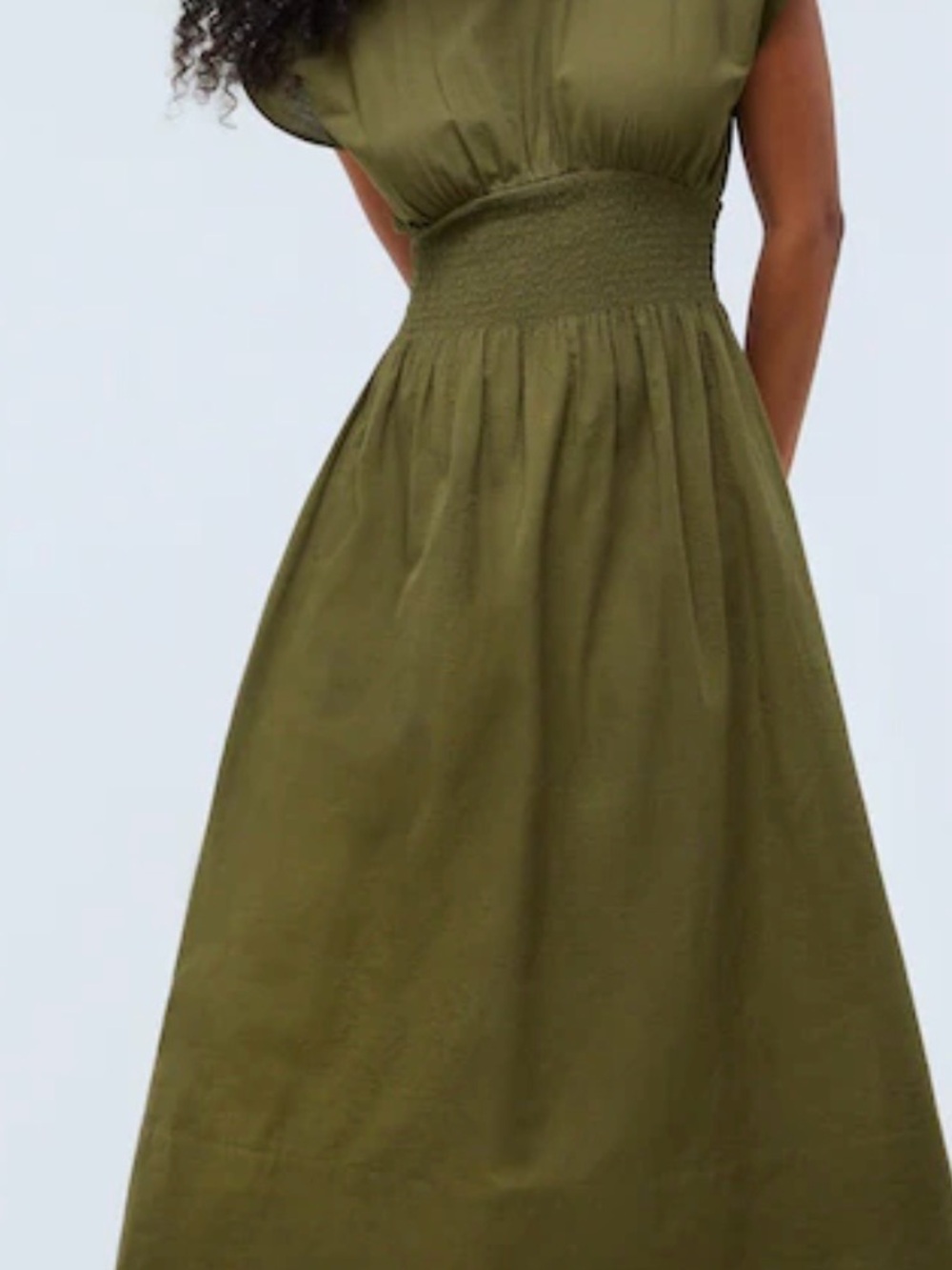 Daniel Rainn Olive Smocked-Waist Midi Dress